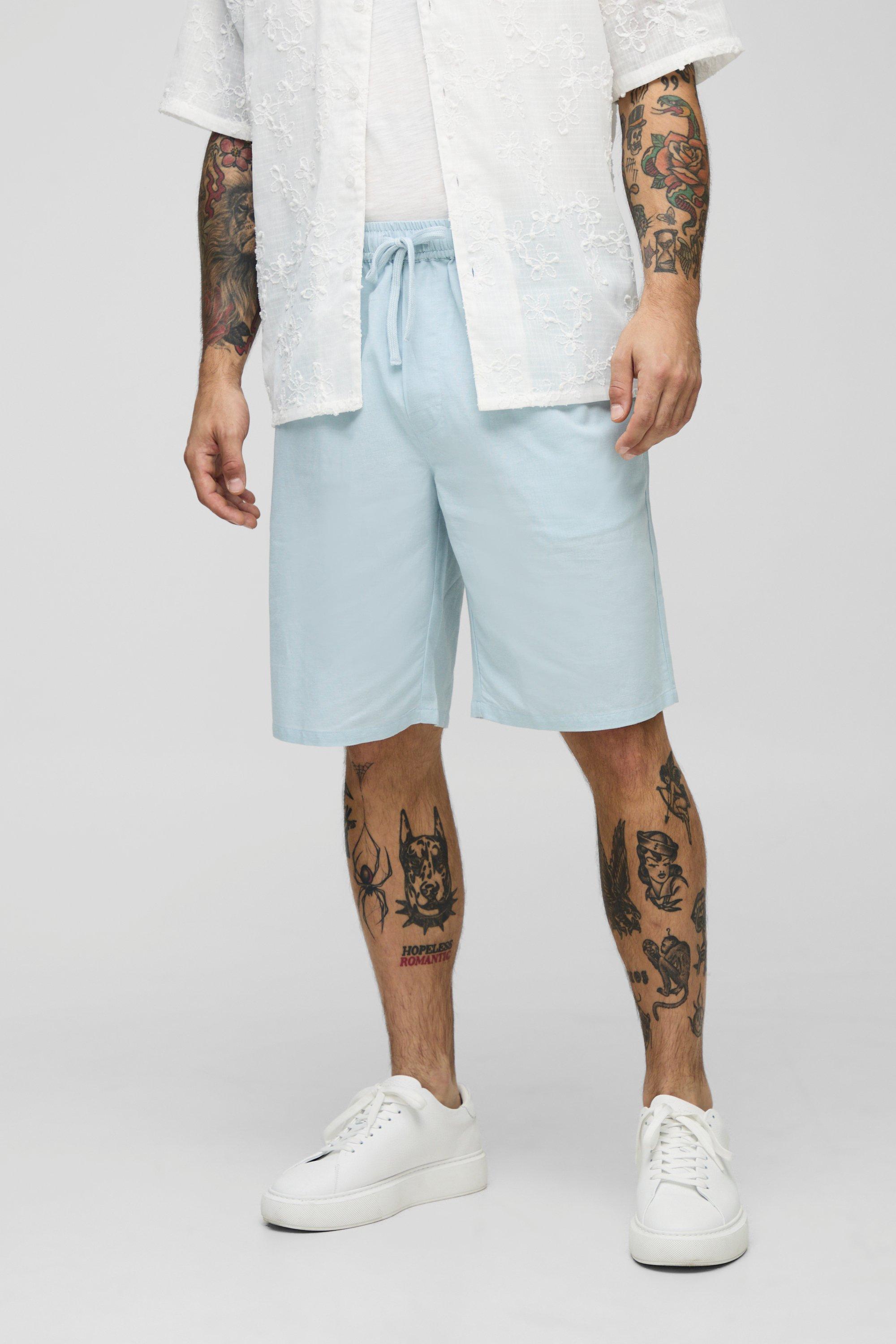 Elasticated Waist Relaxed Fit Mid Length Linen Blend Short